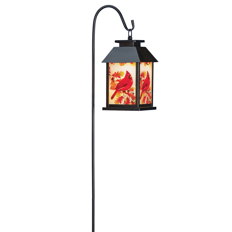 Solar Powered Autumn Cardinal Lantern with Shepherd's Hook