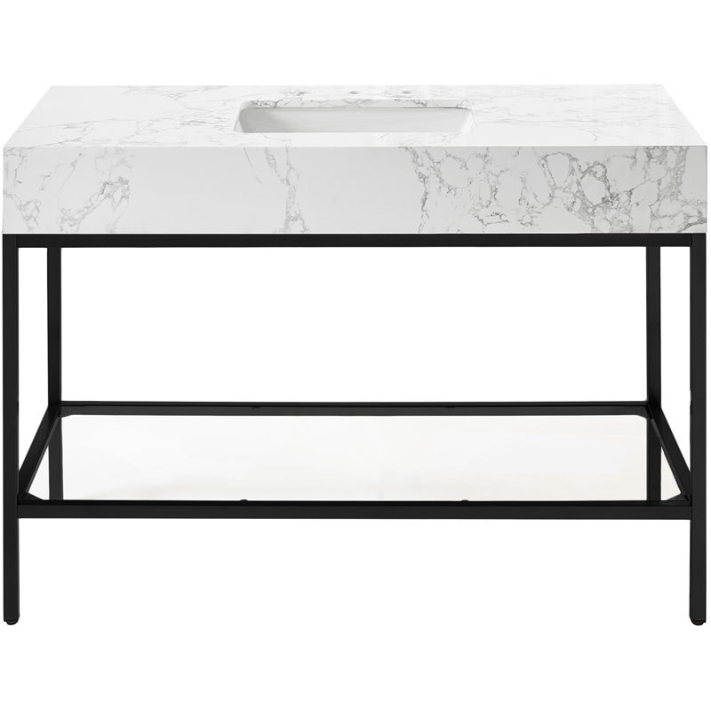 Marmo 48'' Matte Black Freestanding Bathroom Vanity with White Marble Top