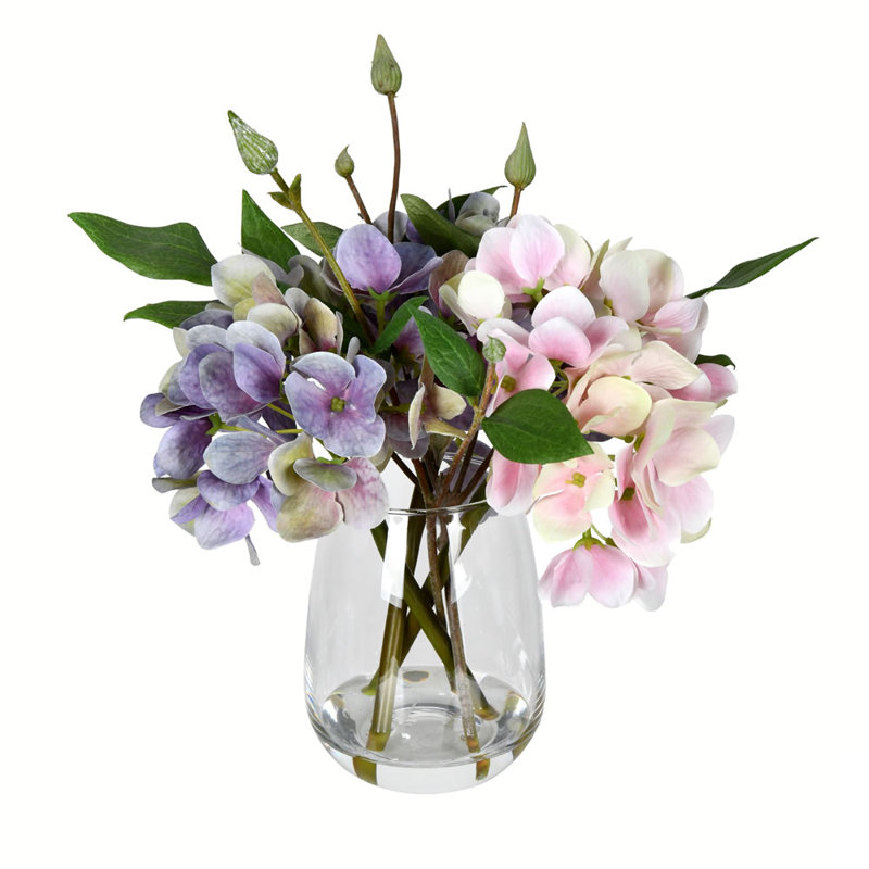 Hortensia artificiel rose clair et mauve 8 po.