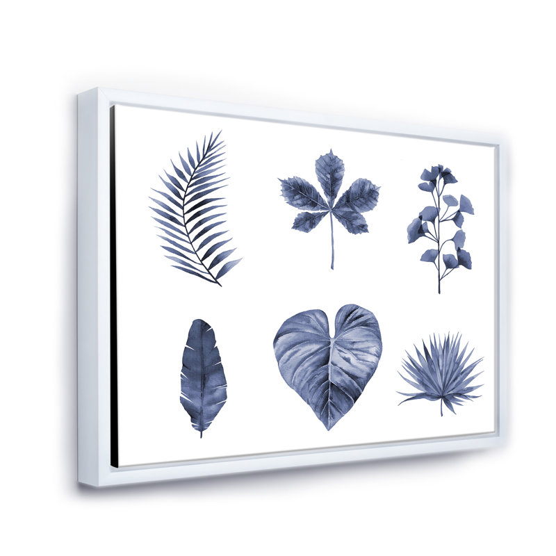 Ensemble de feuilles de plantes - reproduction sur toile avec cadre flottant, H 24 po x l 32 po x P 1 po, Cadre blanc