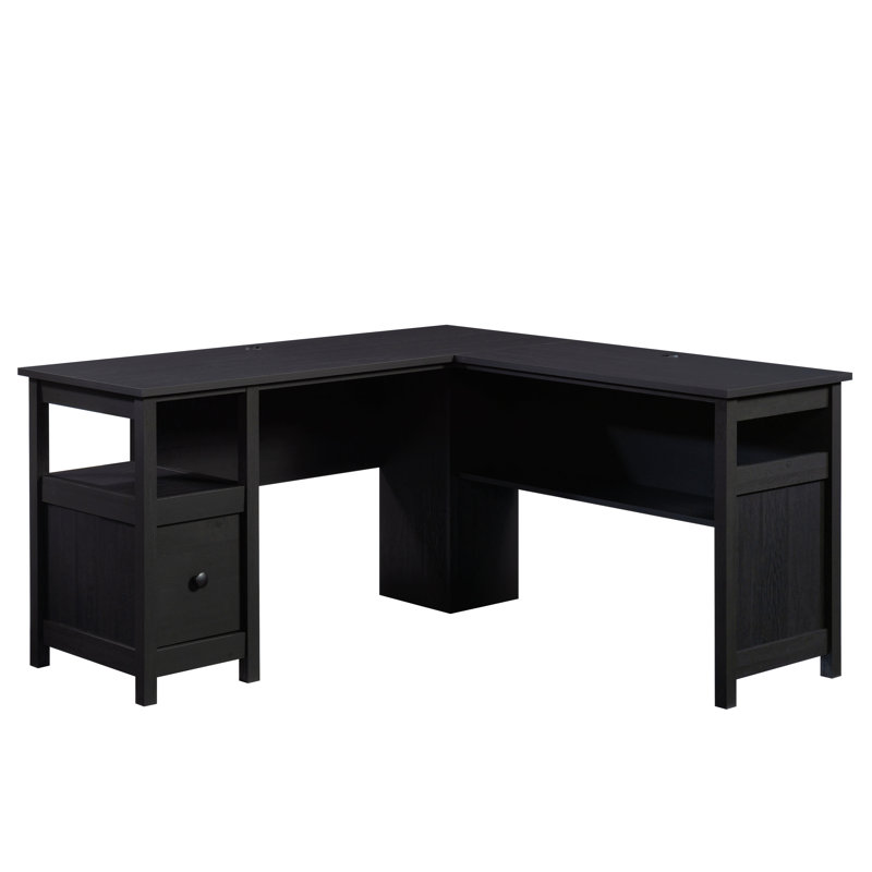 Bureau traditionnel en L avec tiroir classeur, finition noire