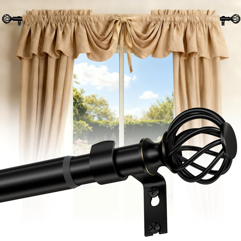 Tringle à rideaux pour fenêtre 48-90 pouces (4-7.5Ft), tringle à rideaux décorative noir mat réglable, tringle à draperie robuste de 1 pouce pour le salon, la cuisine et la chambre à coucher