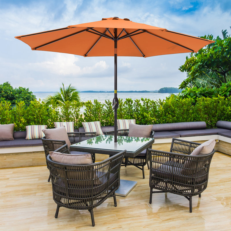 Parasol de marché extérieur 9 pi avec bouton-poussoir inclinable Dailan, Orange