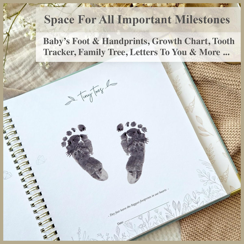 Sage Green First 5 Years neutre pour les enfants, livre de souvenirs, journal Milestone pour la fête de naissance et cadeaux de la nouvelle maman