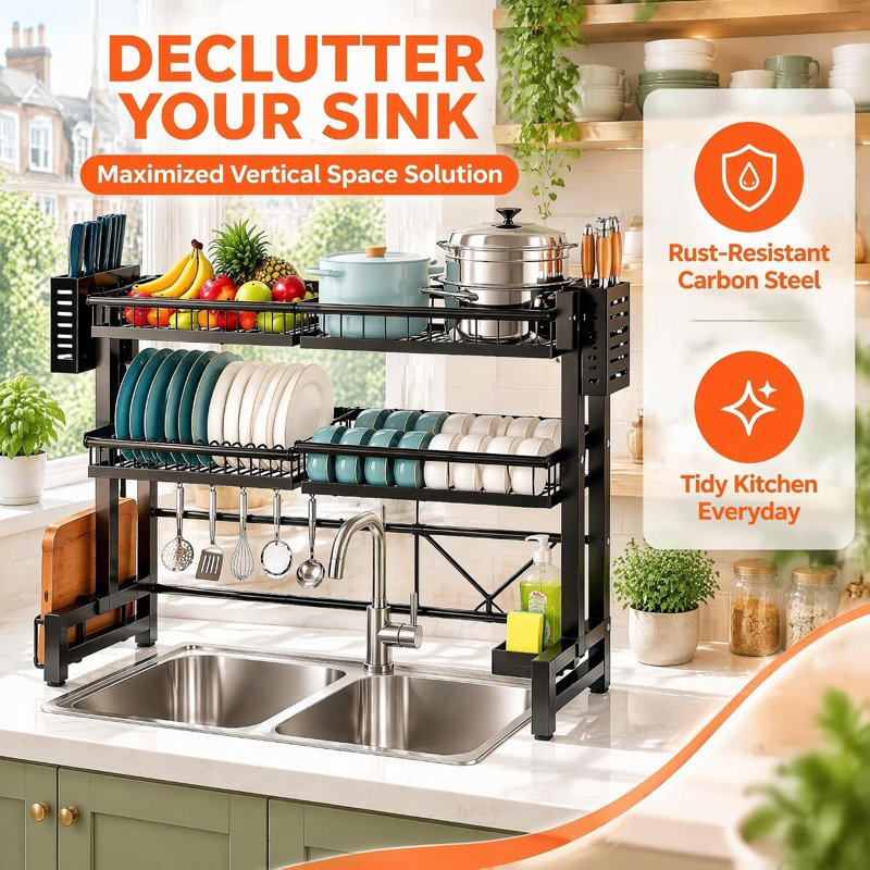 Expandable  Dish Drainer Over The Sink Dish Drying Rack