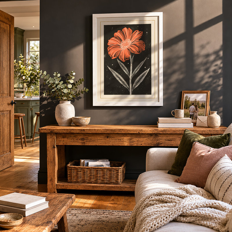 Geometric Daisy Botanical - Framed Print, A1 - 84.1 x 59.4 cm, White