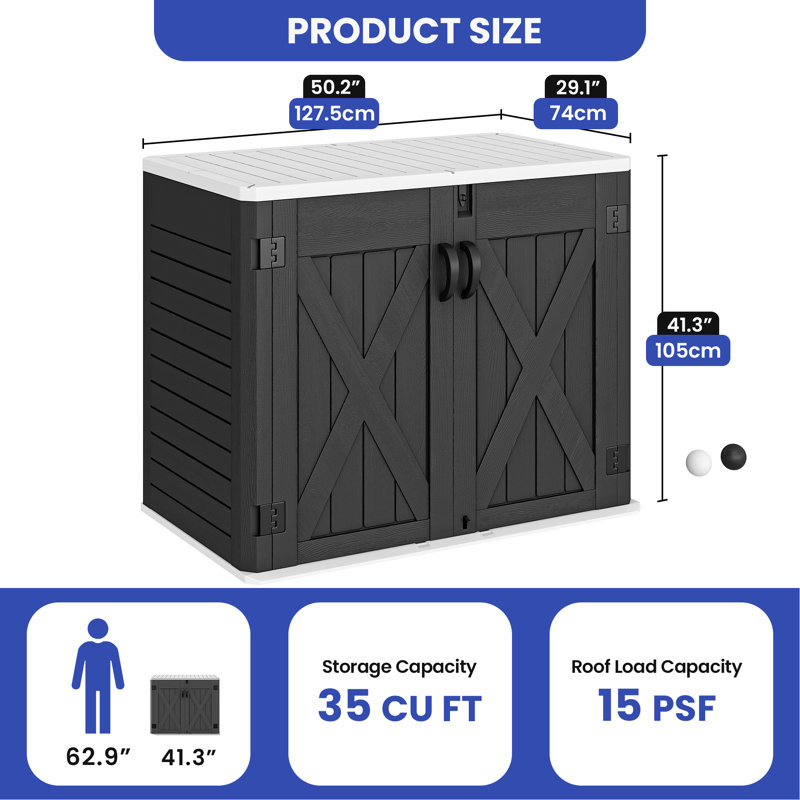 Crossbuck 4 ft. W x 2 ft. D Polyethylene Plastic Horizontal Tool Shed, Dark Gray