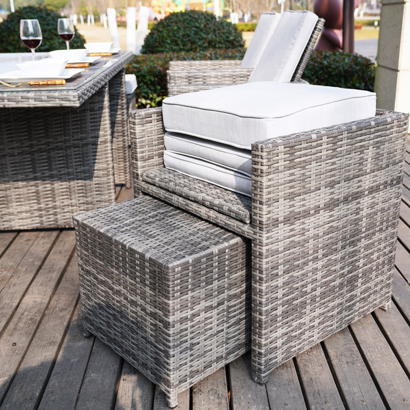 Ensemble repas 11 pièces avec coussins Theone, Gris/gris pâle