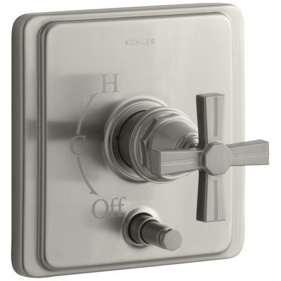 Pinstripe Rite-Temp Pressure-Balancing Shower Faucet with Diverter and Grooved Cross Handle
