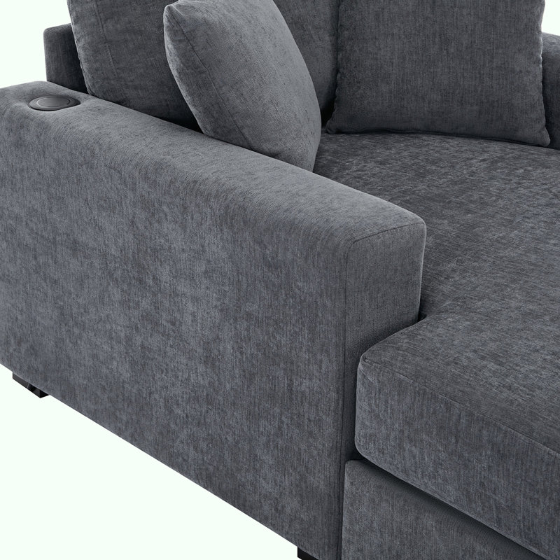 43.5" Oversized Chaise Lounger with Charge Station, Blue Gray