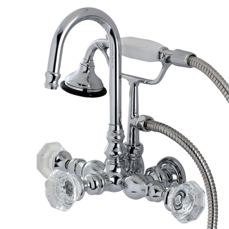 Kingston Brass Royale Three-Handle 2-Hole Tub Wall Mount Clawfoot Tub Faucet with Hand Shower, Polished Chrome, Lever