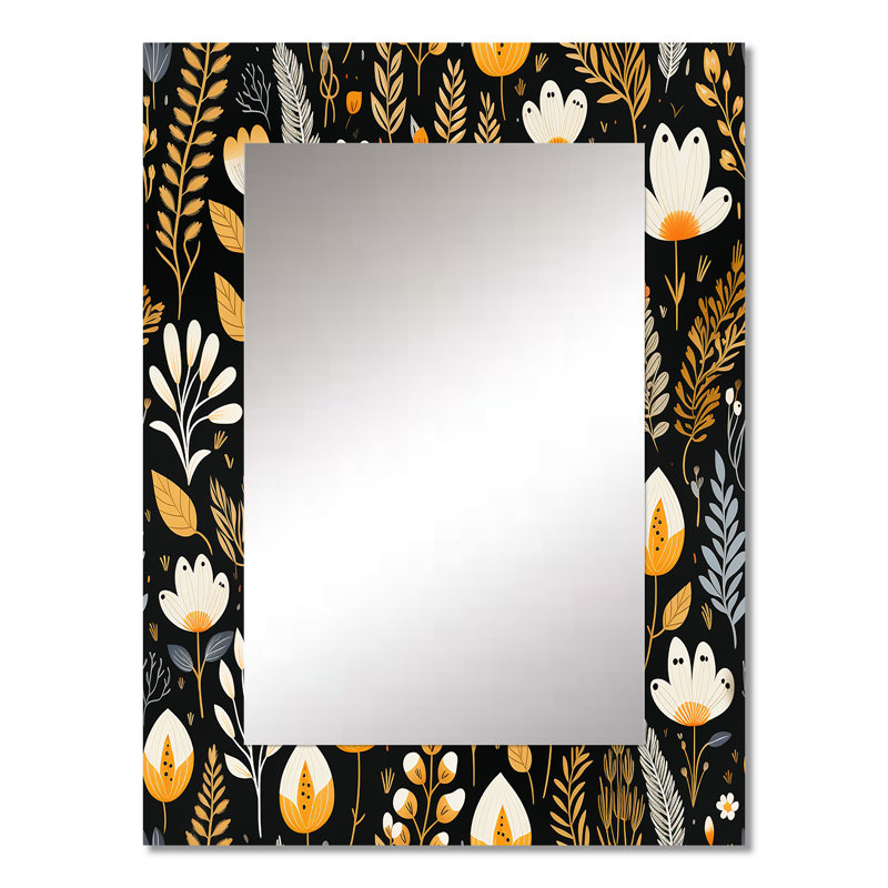Livorno rustique noir et jaune jardin charme - miroir mural décoratif floral, miroir de chalet, art imprimé en métal