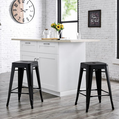 Tabourets de bar industriels en métal sans dossier de 2, siège de 30 po, noir mat, rétro et robuste pour bar de cuisine, look américain avec 4 pieds, cuisine idéale pour la maison, design