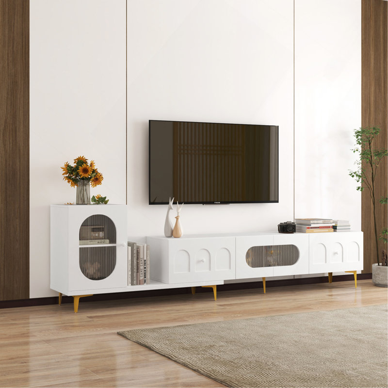 Meuble télé rectangulaire en bois avec meuble télé extensible, Blanc