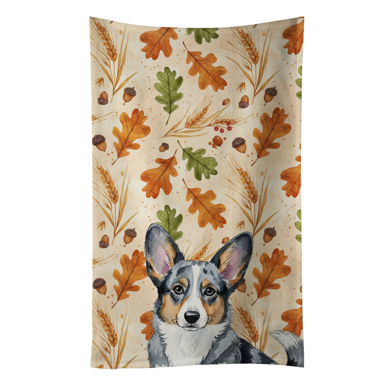 Blue Merle Cardigan Welsh Corgi Heirloom Fall Kitchen Towel, Blue Merle Cardigan Welsh Corgi