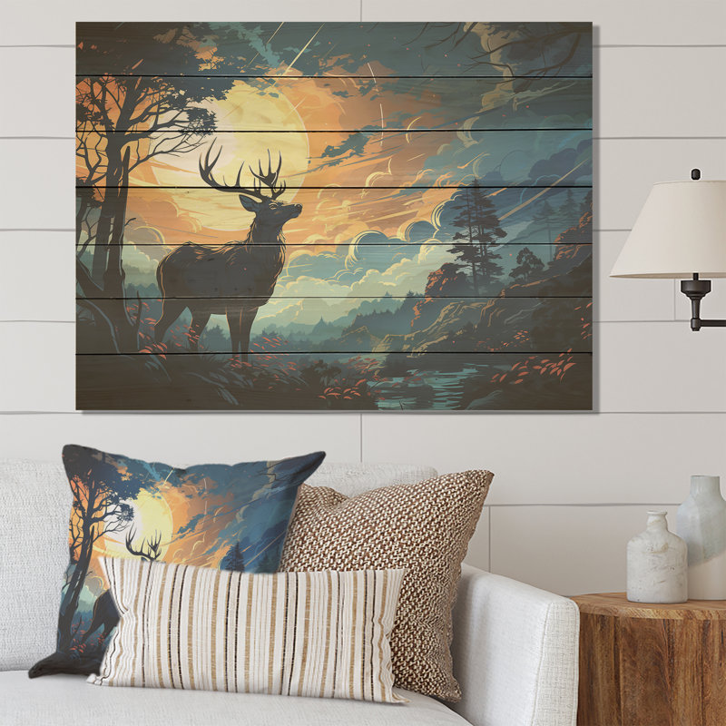 Deer Sunset Landscape In Canada II - Deer Animal On Wood Print, 10" H x 20" W x 0.78" D