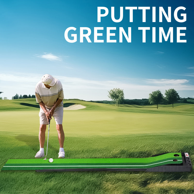 Tapis de golf vert YUNIC avec piste de retour automatique des balles, vert de golf portatif, tapis d'entraînement parfait pour l'intérieur et l'extérieur