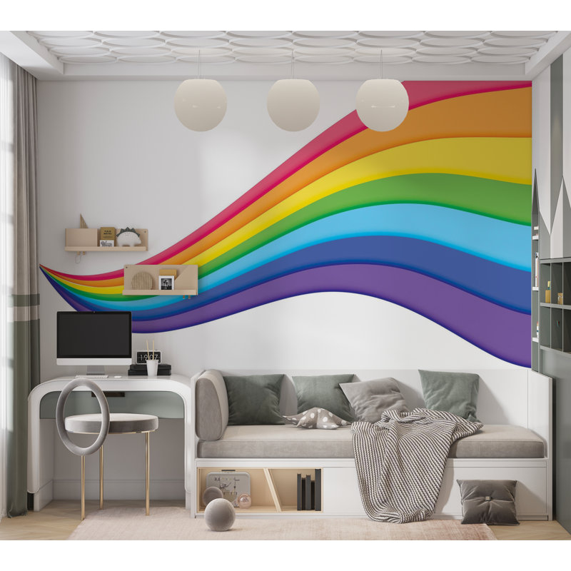 Murale pelez et collez de qualité supérieure - Vagues abstraites colorées, L 96 po x l 120 po