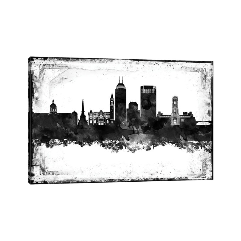 Indianapolis Black And White Framed Skylines - Wrapped Canvas Print, 101.6 cm H x 66.04 cm W