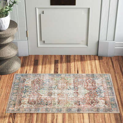 Oriental Terracotta/Blue/Ivory Area Rug