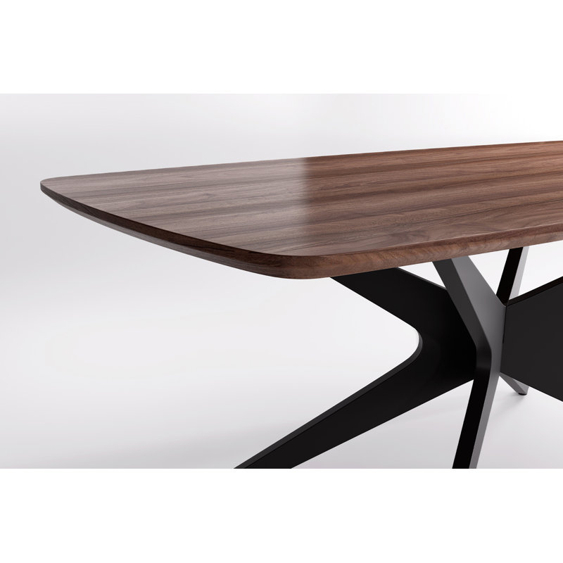 Table de salle à manger rectangulaire en bois manufacturé et solide avec pieds en métal 69,4 po l 69,4 po, Noyer