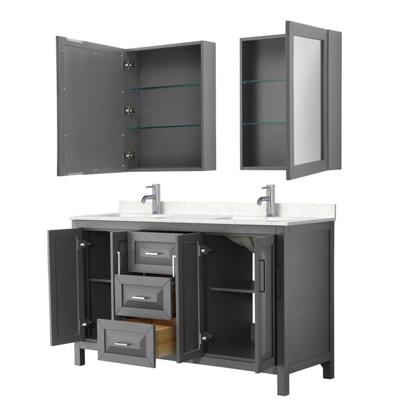 Daria 60'' W Double Vanity, Carrara Cultured Marble, Dark Gray, Polished Chrome