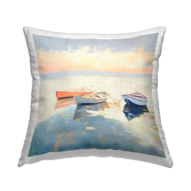 Coussin d'extérieur imprimé bateaux et bord de mer par Irena Orlov