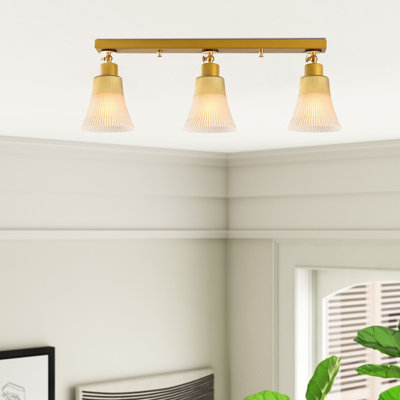 Lustre doré glamour, conception moderne avec base en métal et base en bois, 24,4 po de diamètre x 8,7 po de hauteur | 3 x douilles E27 (40 W maximum) | Style scandinave élégant, parfait pour le décor du salon et de la salle à manger