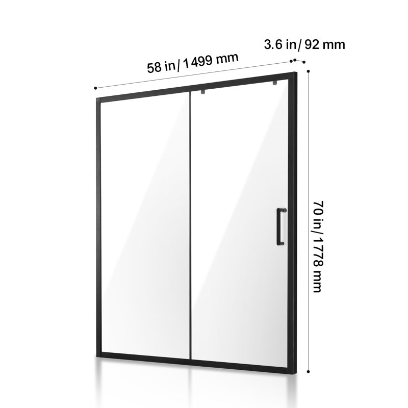 177.8mm H Semi-Frameless Shower Door with Glass, Matte Black