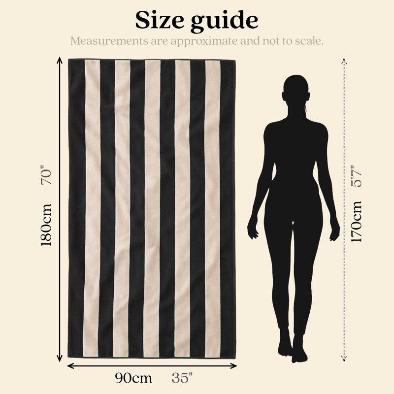Organic Cotton Striped Beach Towel, Black/Cream Striped