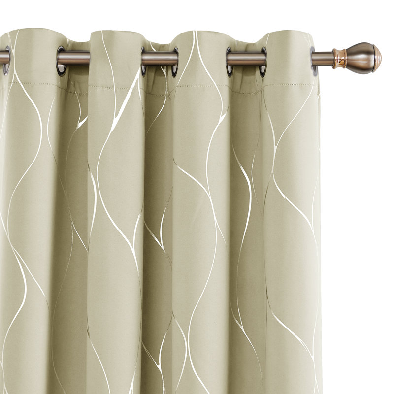 Seligman Wave Foil Printed Room Darkening Thermal Curtains, Dark Beige, Width 132 x Drop 229 cm
