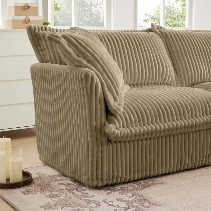 Versatile Convertible Sectional Sofa with Detachable Covers and Plush Pillows, Camel Corduroy