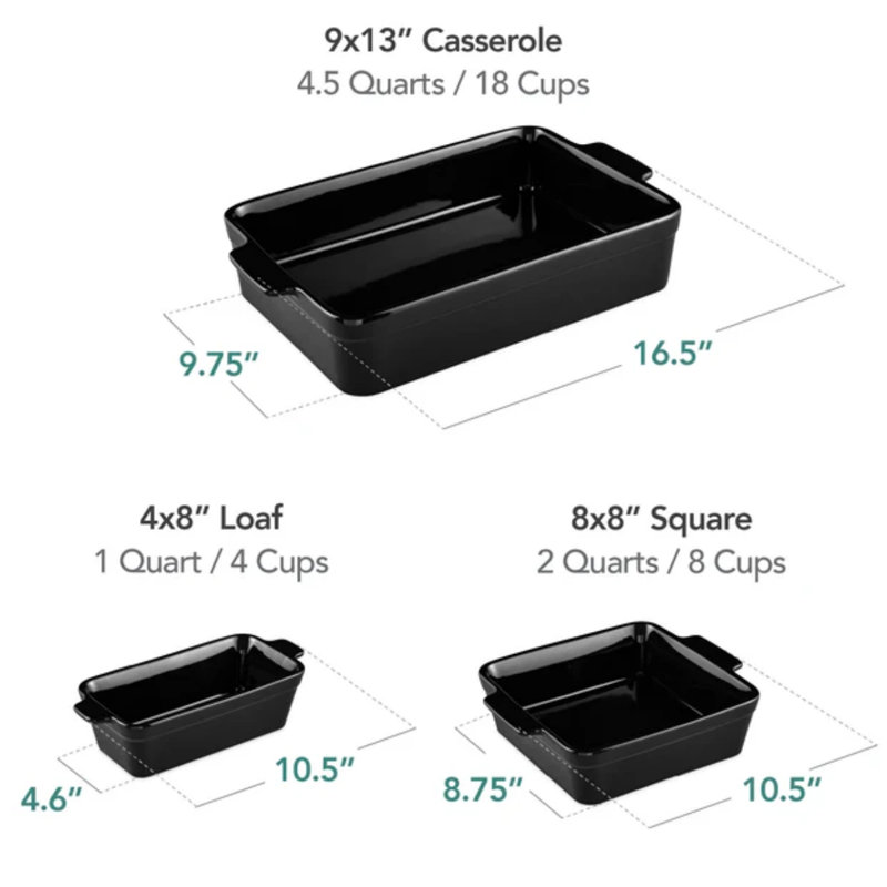3PC Casserole Cookware Set, Black Licorice