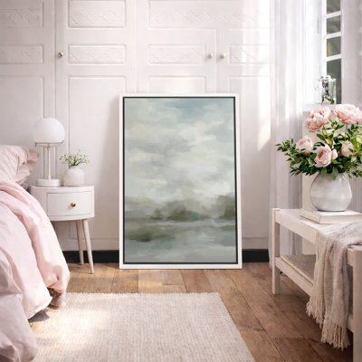 Minimal Landscape "Abstract Dark Green Field Artwork, Minimalist Contemporary Neutral Wall Pictures, Large Framed Canvas Giclee Print Wall Art"