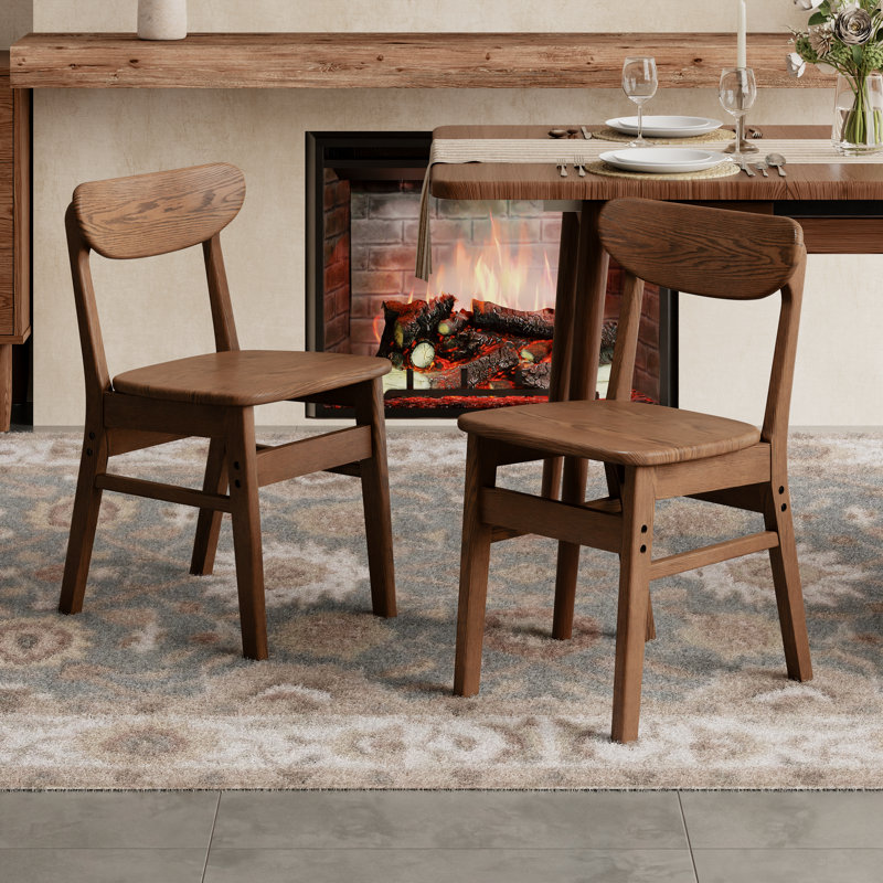 Daniel Minimalist Solid Wood Side Dining Chairs with Curved Back, Set of 2 or 4, Brown, Set of 2