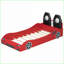 Lit plateforme simple en bois de pin, conception de voiture de course avec DEL et amp; Dossier rembourré, rouge-1627168732