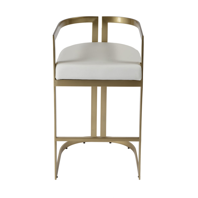 Butler Bravo Faux Leather Counter Stool, White, Bar Stool (28.5” Seat Height), Gold