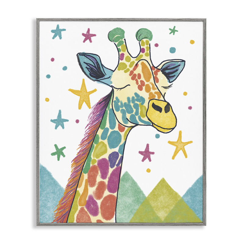 Giclée encadrée fantaisiste de girafe et d'étoiles, design par Chen Alyesh, H 20 po x l 16 po, Estampe numérique Farmhouse