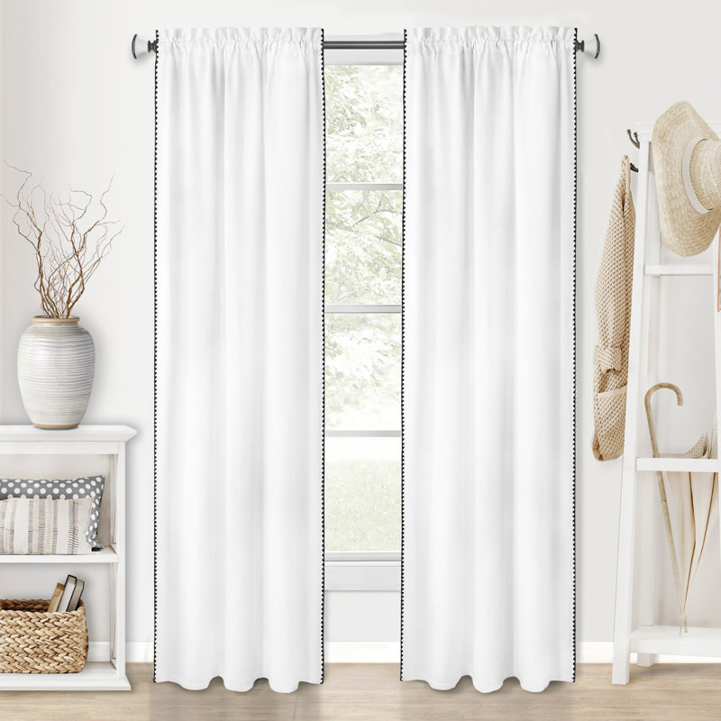Semi Sheer Curtain Single Panel, 52" W x 84" L, White/Black