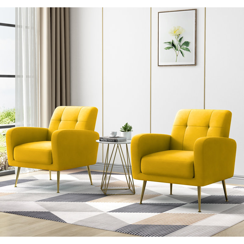 Alixon 29'' Wide Tufted Armchair, Yellow 100 % Polyester