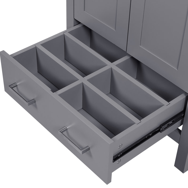 Meuble-lavabo de 24 po avec lavabo, tiroir simple et poignées argentées pour une utilisation pratique 24 po, Gris