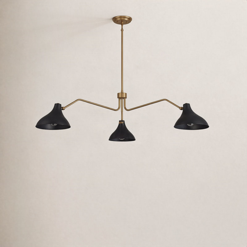 Elyse 3-Light Chandelier, Natural Brass, Black