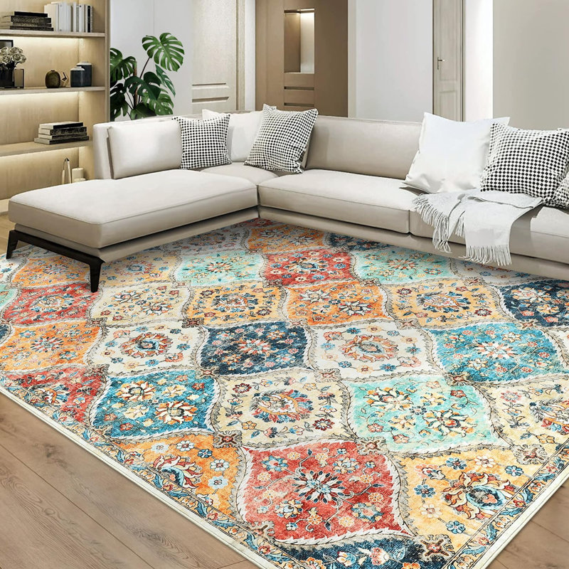 Rectangle Floral Washable Area Rug, Orange, Rectangle 200 x 290 cm
