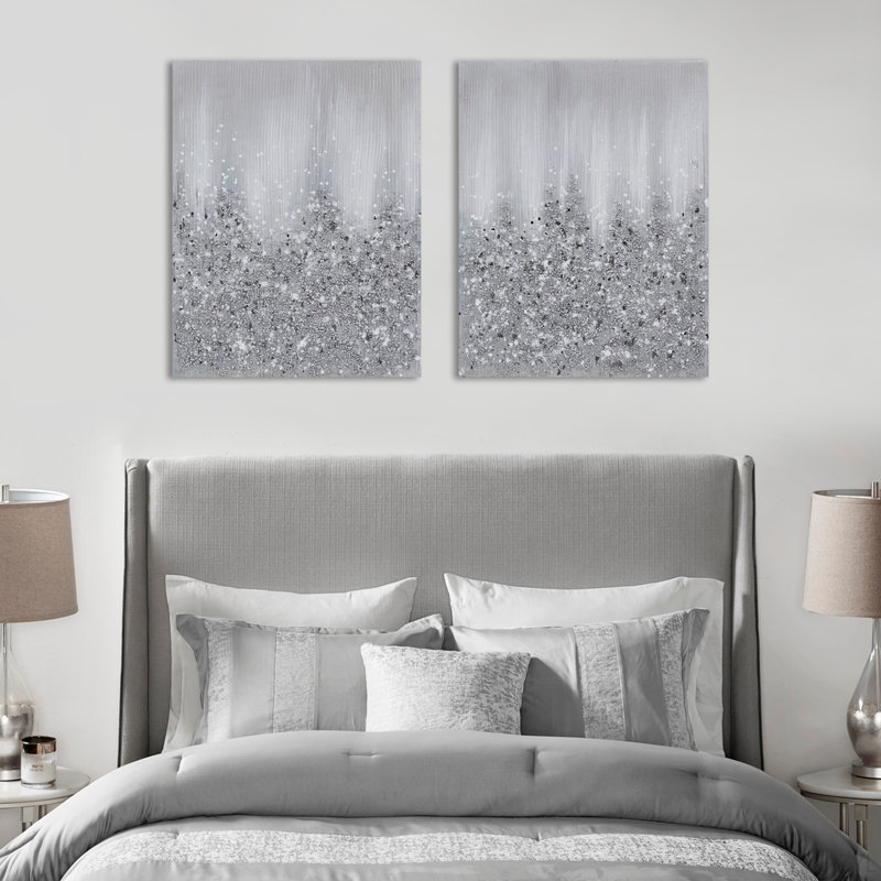 Heavily Embellished 2-Piece Canvas Wall Art Set, Silver