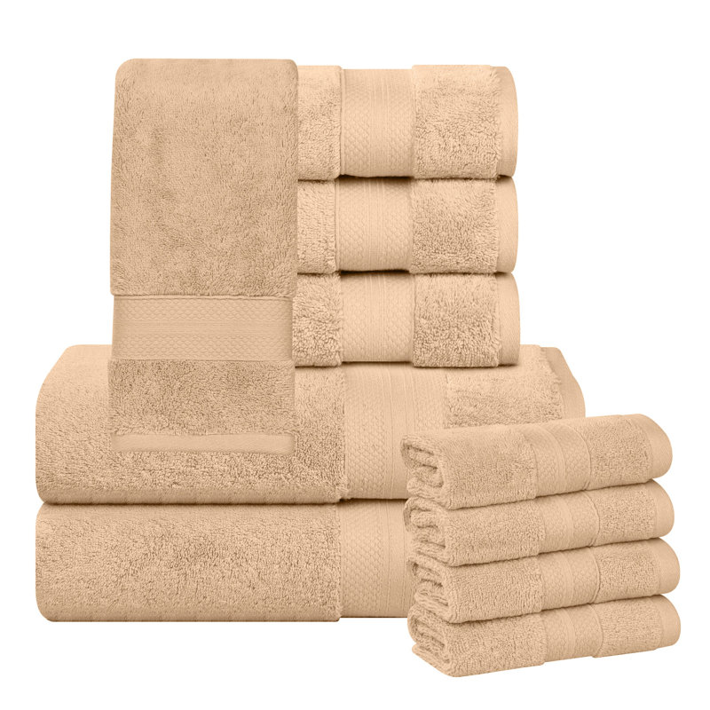 Aria Turkish Cotton Heavyweight Absorbent Plush Solid 10 Piece Towel Set, Hazelnut