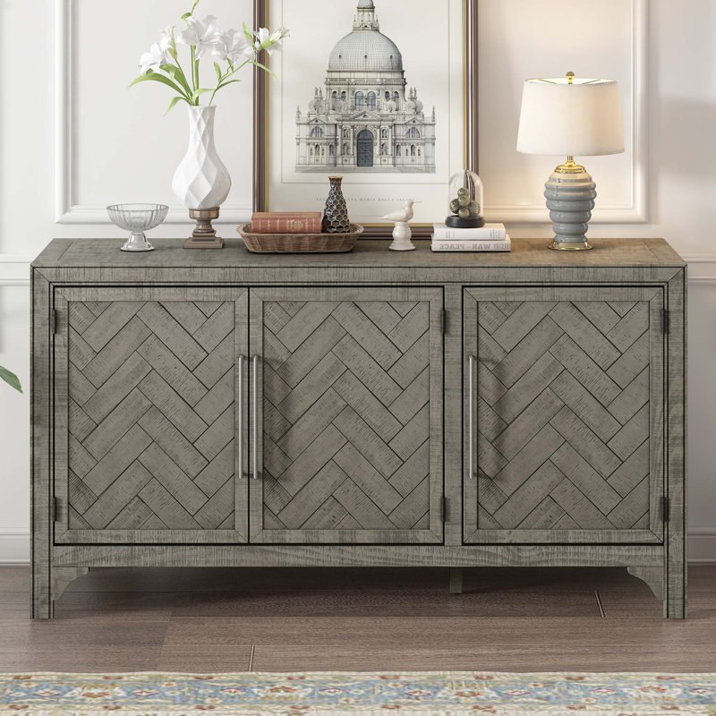 Buffet de rangement conçu avec panneau de fibres à densité moyenne + placage de pin, tablettes réglables, convient aux salons, aux entrées et aux salles d'étude