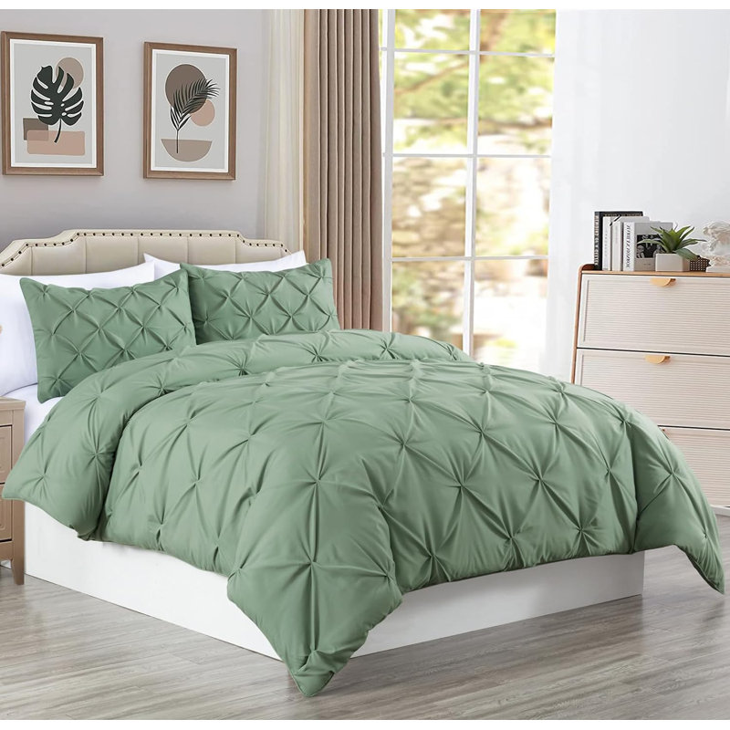 Berlin Pintuck Microfiber 3-Piece Comforter Set, Queen Comforter + 2 Standard Shams, Sage