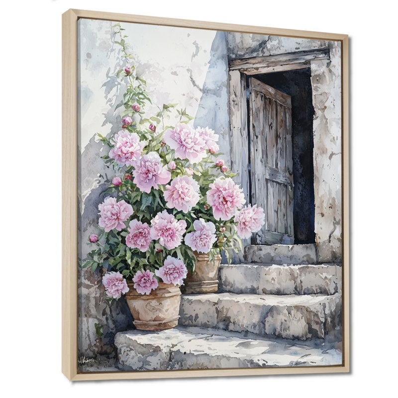 Pe pivoines par The Milking Barn IV - pivoines, art mural, H 20 po x l 12 po, Reproduction avec cadre flottant, Crème, crème