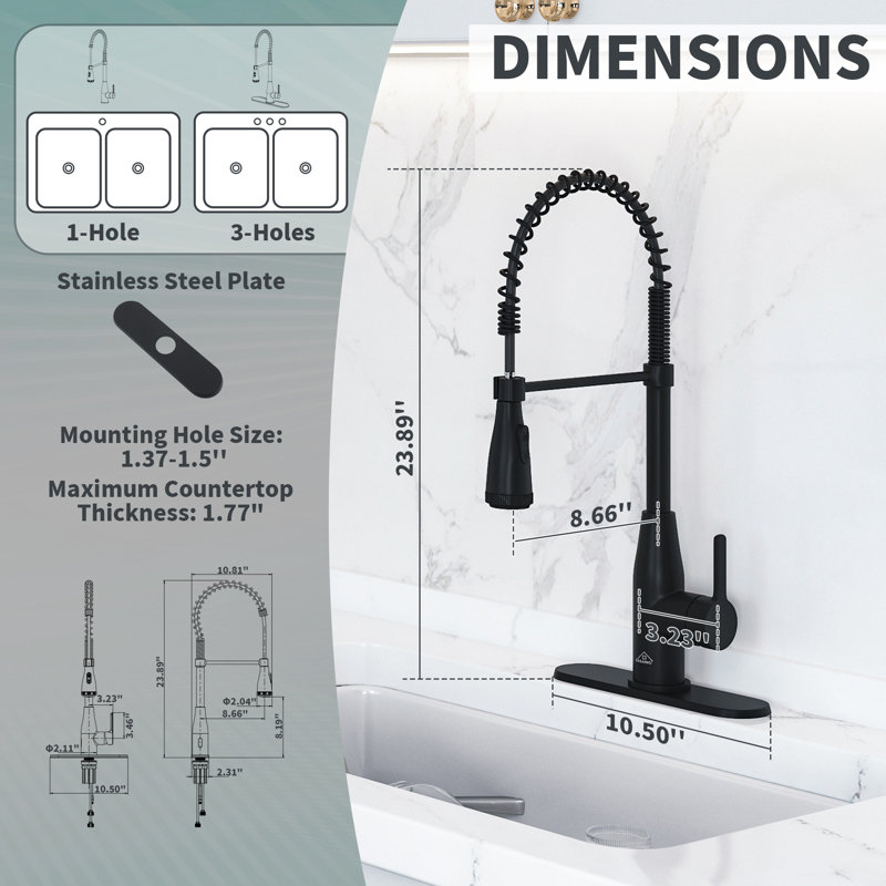 Willow Pull Down Sprayer Kitchen Faucet with Touchless Sensor with Deck Plate