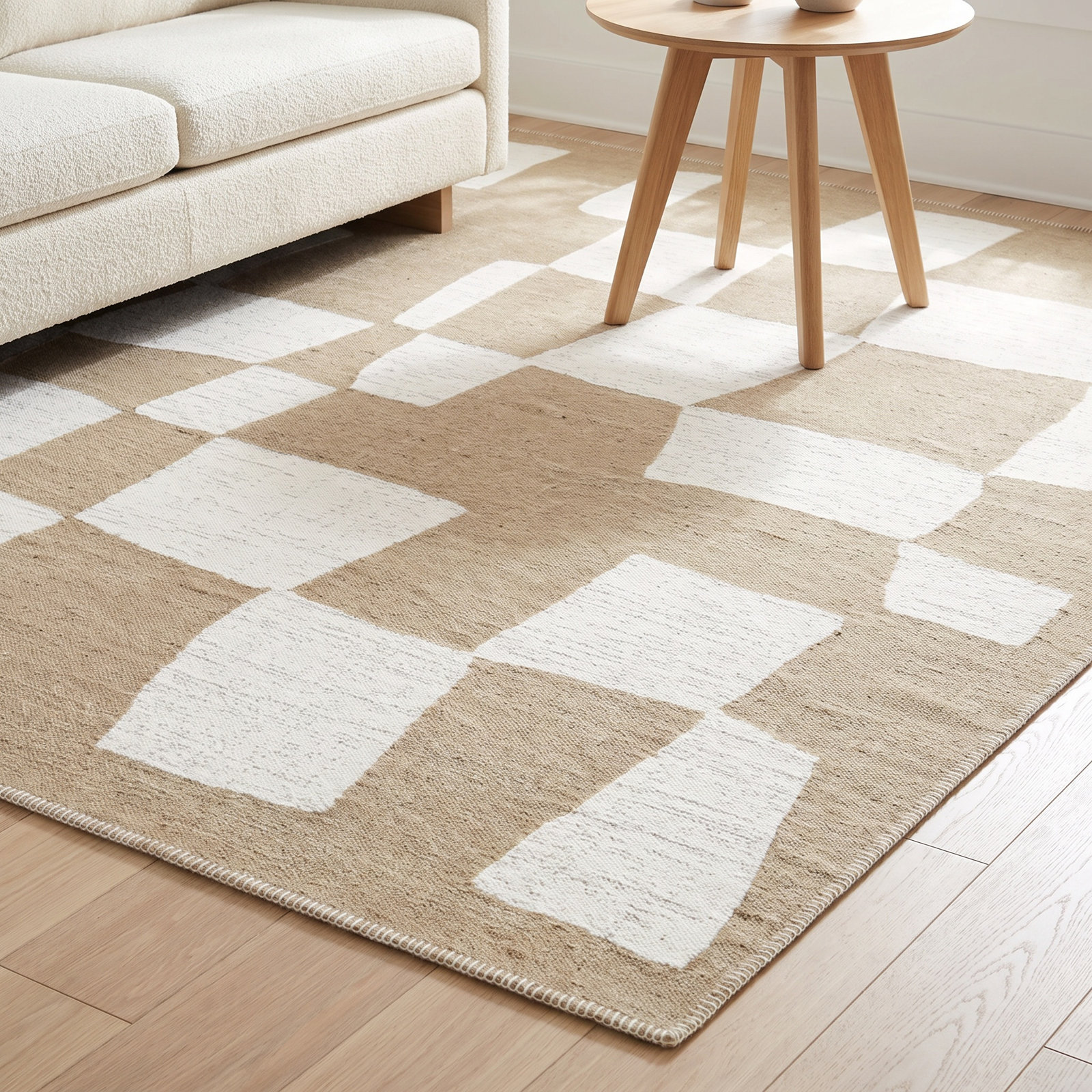 Craton Tan White Abstract Jute Rug, Rectangle 7'10" x 10'